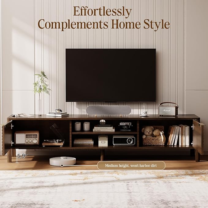 TV Stand for Living Room - up to 80 Inch TVs Mid Century Modern Entertainment Center with Storage and Adjustable Shelves, Media Console Table Walnut 70"