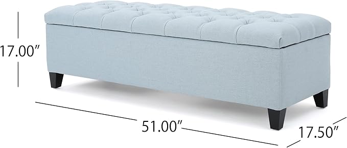 Christopher Knight Home Ottilie Fabric Storage Ottoman, Light Sky, Dimensions: 17.50 inches deep x 51.00 inches wide x 17.00 inches high.