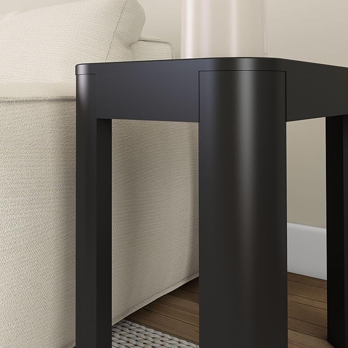 Plank+Beam Modern Rounded Rectangular Side Table, Solid Wood End Table for Living Room, 25in, Black