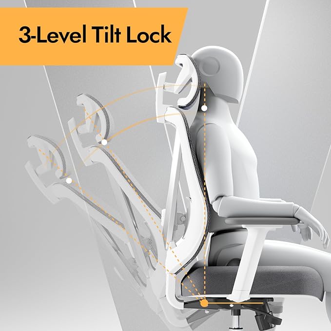 Ergonomic Mesh Office Chair - 3D Adjustable Lumbar Support & 3D Armrests, V-Shaped Back, Adjustable Desk Chair for Office & Home, White