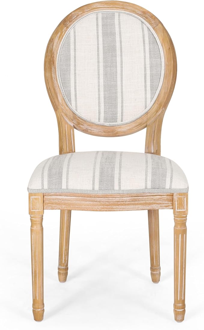Christopher Knight Home Phinnaeus Dining Chair Set, Set of 4,Wood, Gray Stripes + Light Beige + Natural
