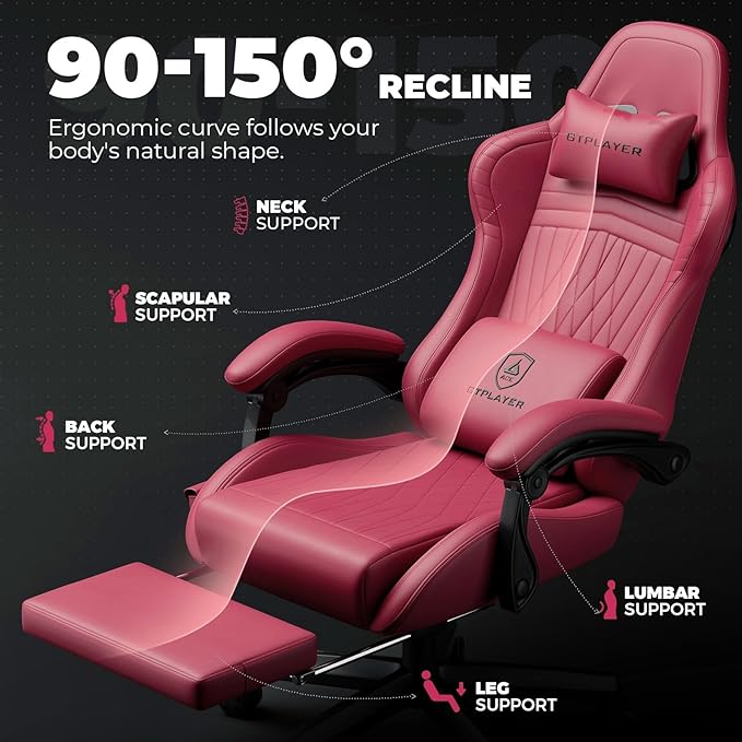 GTPLAYER ACE-PRO Music Gaming Chairs – Built-in Speakers, App Support & Bluetooth Control, Footrest & Pocket, Gamer Chair for Adults, Wine Red