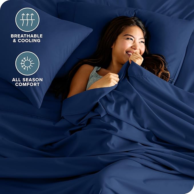 Bare Home Twin XL Sheet Set - College Dorm Size - Luxury 1800 Ultra-Soft Microfiber Twin Extra Long Bed Sheets - Deep Pockets - Easy Fit - Extra Soft - 3 Piece Set - Bed Sheets (Twin XL, Dark Blue)