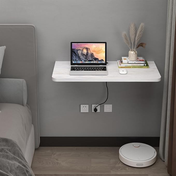 Pmnianhua Wall Mounted Desk,31'' Wall Mounted Drop Leaf Table,Drop Down Table,Folding Table,Fold Down Wall Desk,Floating Desk for Wall Laundry Room Bar Home Office Small Space(White)