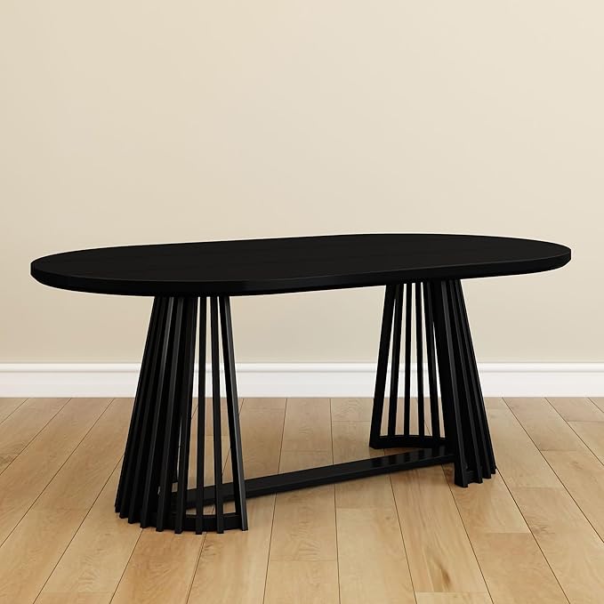 Plank+Beam Lido Oval Dining Table, 72", Round Wooden Minimalist Kitchen Table fits 4 to 6, Black