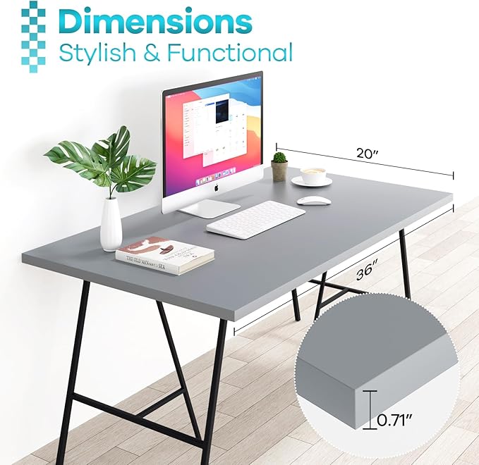 Kaboon 36x20 inch Table Top Universal, Solid One-Piece Desktop, Reversible Melamine Countertop, Double Desks, L-Desk DIY, Gray