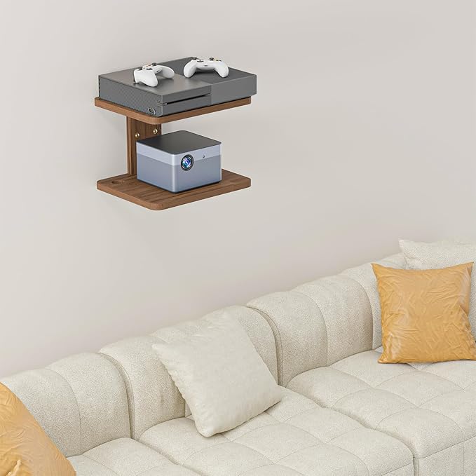 WALI Floating TV Shelf, Projector Shelf Holds Up to 22lbs, Wooden Projector Wall Mounted Shelves for DVD Players, Cable Boxes, Game Consoles, Living Room Decor Accessories (CS202N), 2 Shelves, Wood