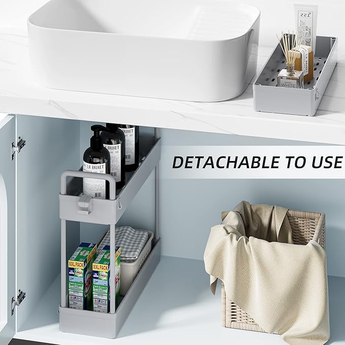 SOLEJAZZ Slim Rolling Storage Cart with Wheels 3 Tier Skinny Bathroom Storage Organizer Thin Laundry Room Utility Cart Space-Saving for Bedside Kitchen Office Small Narrow Places, Gray