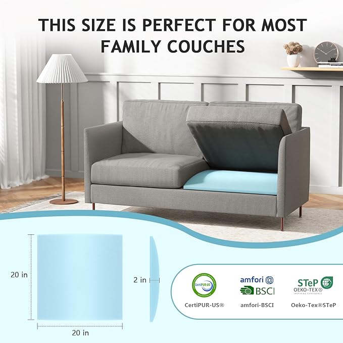 Couch Cushion Support for Sagging Seat Sofa Couch Supports for Sagging Cushions Curved 40D High Density Foam Blue Pack of 2