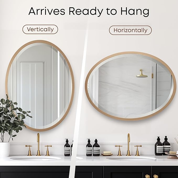 OVALCREST - Oval Wooden Beveled Wall Mirror for Home Decor, Bathroom, Vanity, Bedroom, Living Room, Hallway - London Style (Gold Spray) 23.1 x 29.1