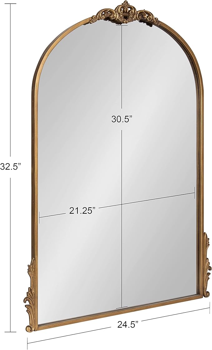 Kate and Laurel Myrcelle Traditional Arched Mirror; 25 x 33; Gold; Decorative Large Arch Mirror with Ornate Garland Detailing Along The Crown and Edges of The Frame