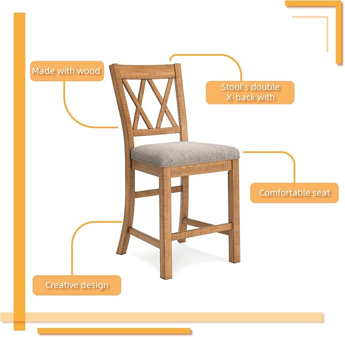 Signature Design by Ashley Havonplane Rustic Armless 25.63" Counter Height Upholstered Bar Stool with Foot Rest, Set of 2, Light Brown & Light Gray