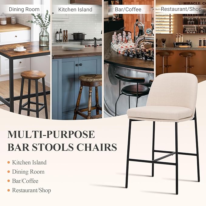 COLAMY Counter Height Bar Stools Set of 4, 25 Inch Modern Fabric Kitchen Island Stools with Back, Upholstered Counter Barstools Armless Bar Chairs with Metal Legs for Island Dining Room Bar, Beige