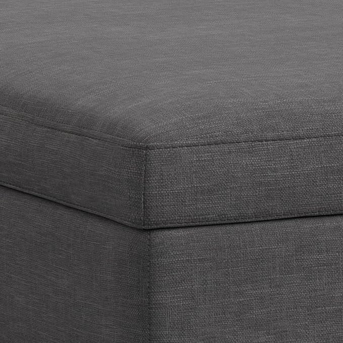 SIMPLIHOME Owen 40 inch Wide Mid Century Modern Square XL Coffee Table Storage Ottoman in Slate Grey Polyester Fabric, Assembled, for The Living Room, Entryway and Family Room