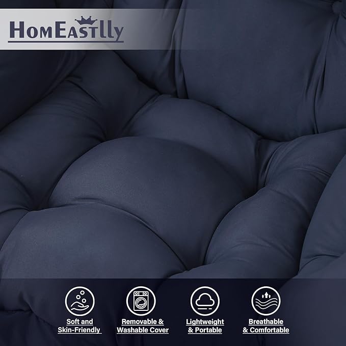 Lazy Chair with Ottoman, Large Modern Lounge Accent Chair with Armrests and Footrest, Reading Armchair with Ottoman, Leisure Sofa Chair for Living Room, Bedroom, Dorm Room, Office (Navy)