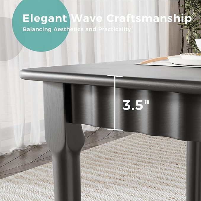 59 Inch Solid Wood Dining Table for 4-6, Farmhouse Kitchen Table with Large Tabletop, Mid Century Modern Table for Dining Room, Living Room, Kitchen, Easy Assembly, Black