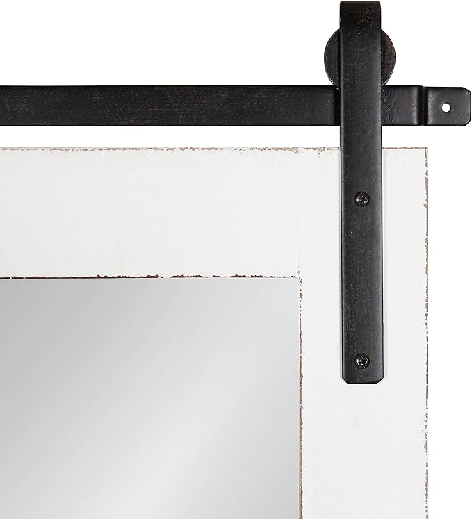 Kate and Laurel Cates Rustic Wall Mirror, 22" x 30", Coastal White, Farmhouse Barn Door-Inspired Wall Decor