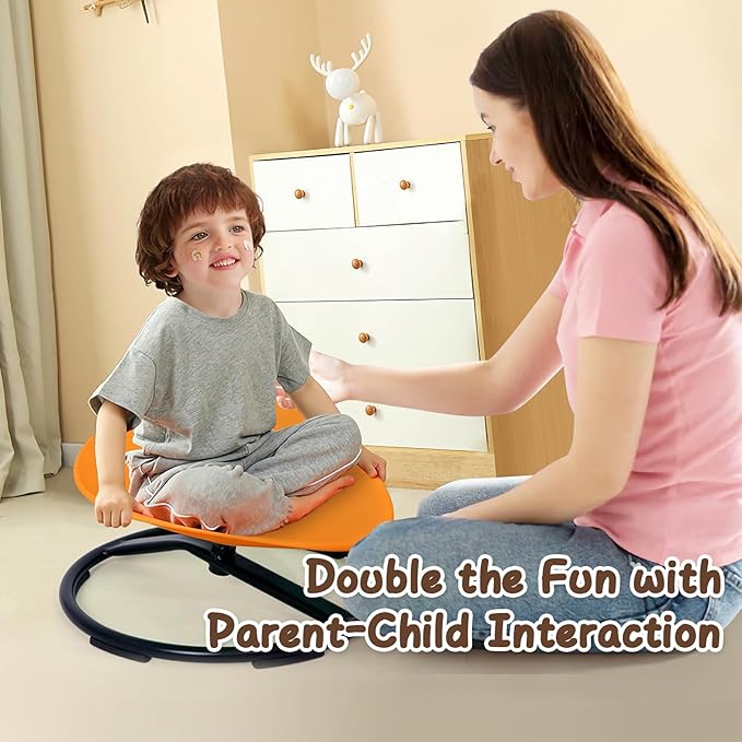 Kids Sensory Spinning Chair for Autism Ages 3+, Sit and Spin Swivel Chair for Kids with ADHD, Sensory Chairs for Autistic Children, Sensory Toys for Motion Sickness Relief, Balance Training (Orange)