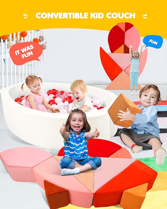Kids Play Couch, 2-in-1 Egg-Shape Kid Plays Sofa with Unique Ball Pit(no Balls Included), Tangram Puzzle Play Couch for Playroom, Modular Play Couchs for Inspiring Creativity, Glow