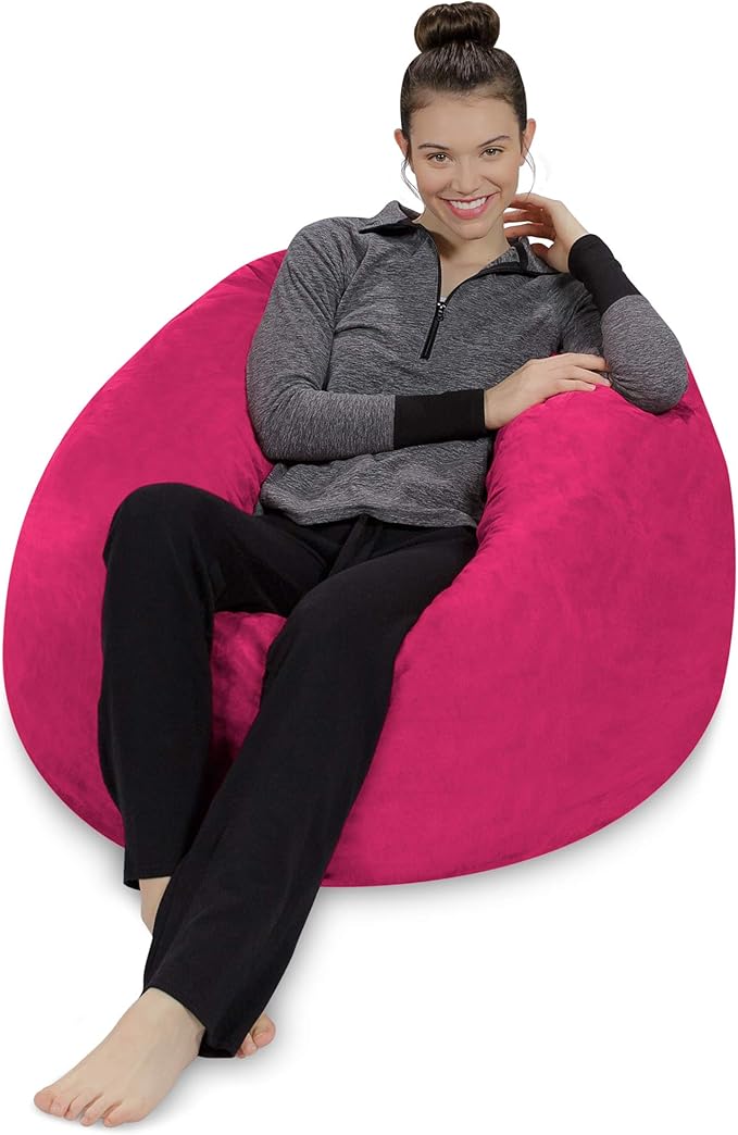 Sofa Sack Bean Bag Chair - Plush, Ultra Soft Memory Foam Bean Bag Chair with Microsuede Cover - Stuffed Foam Filled Furniture and Accessories for Dorm Room - Magenta 3'