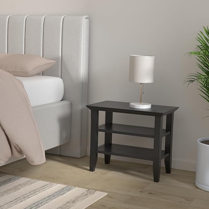SIMPLIHOME Acadian 14-inch Wide Solid Wood Narrow End Table in Black, Transitional-Style Side Table for Living Room, Bedroom, or Family Room with 2 Open Shelves