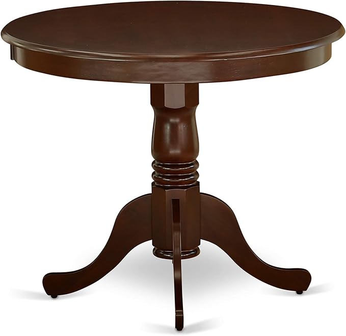 East West Furniture ANAB3-MAH-72 3 Piece Dinette Set for Small Spaces Contains a Round Kitchen Table with Pedestal and 2 Firebrick Red Faux Leather Parsons Chairs, 36x36 Inch, Mahogany
