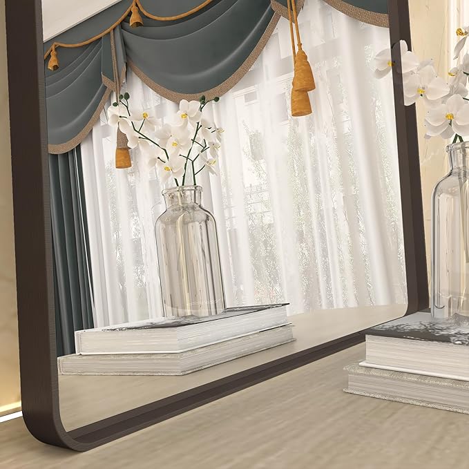 30x36 Bronze Bathroom Wall Mirror, Modern Brushed Metal Framed Mirror for Vanity, Modern Rounded Rectangle Mirror, Anti-Rust, Tempered Shatterproof (Horizontal/Vertical)