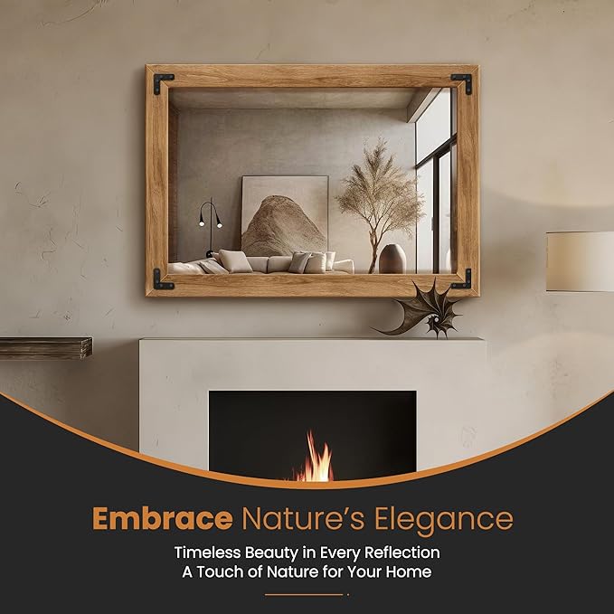 Full Length Mirror with Wooden Frame, 40"X28" Solid Wood Standing Floor Mirror for Farmhouse, Bathroom, Bedroom Decor, Hanging or Leaning Wall-Mounted