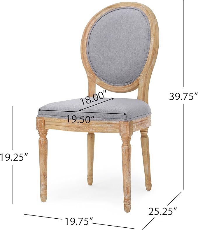 GDFStudio Hedwig French Country Fabric Dining Chairs (Set of 4), Light Gray + Natural