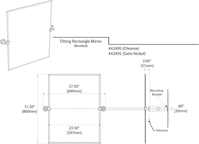 Gatco 4299S Latitude II Rectangle Mirror,, Satin Nickel, 31.5 Inch, Frameless Rectangle