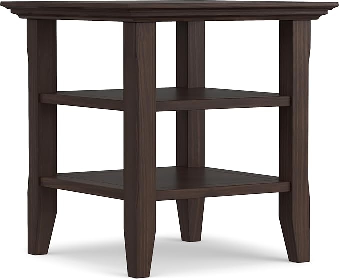 SIMPLIHOME Acadian SOLID WOOD 19 inch Wide Square Transitional End Table in Warm Walnut Brown for the Living Room and Bedroom
