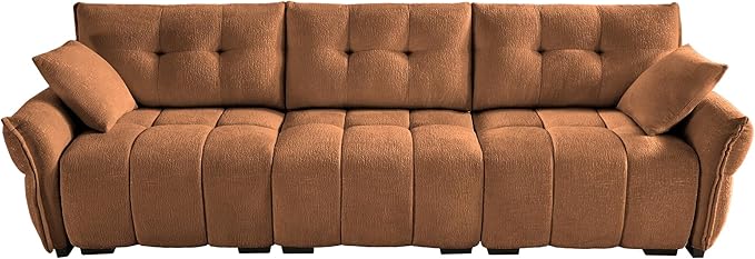 Modern Chenille Fabric 3-Seat Sofa w/ 2 Pillows, Premium Upholstery Living Room Couch with Tufted Backrest & Comfortable Armrests and High-Resilience Memory Foam Cushions,Orange