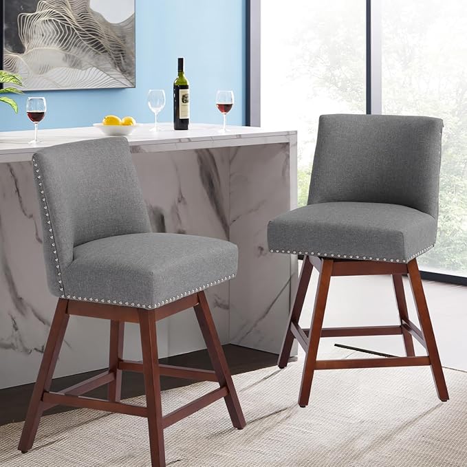 Counter Height Barstools Set of 2,360° Swivel Bar Stools with Back,26 inch Modern Counter barstools,Upholstered Bar Tall Stools for Kitchen Counter,Kitchen Island,Bar, Home (Dark Gray, SET OF 2)