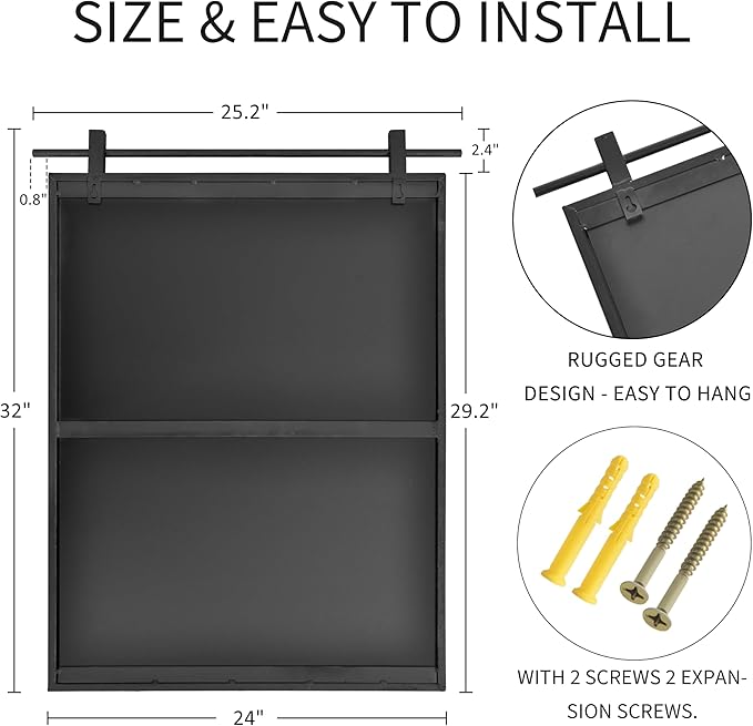24x32 Inch Rectangle Bathroom Vanity Mirror for Wall Mounted Over Sink Farmhouse Rustic Matte Black Frame Barn Door Mirrors Foyer Entryway Decor
