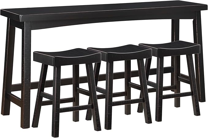 Lexicon Bar Table Set for 3, Small Kitchen Table Set Kitchen Island Table with 3 Saddle Bar Stools, 4 Piece Dining Table Set for Breakfast Nook, Living Room, Apartment, Counter Height, Black