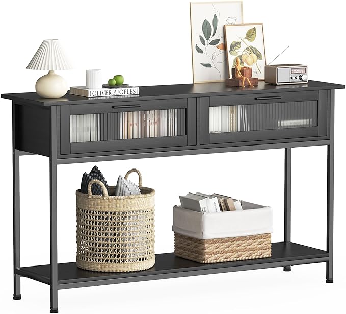Aetheris 47" Console Table with 2 Drawers, 2 Tier Sofa Table with Storage,Entryway Table, Industrial Console Table for Entryway, Sofa Table Behind Couch for Living Room, Black