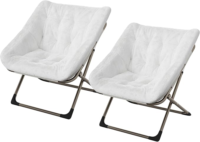 Comfy Chair for Adults, Foldable Living Room Chairs, Soft Faux Fur Folding Lounge for Bedroom Living Room Dorm Rooms, Flexible Reading Chair for Teens (2, White, X-Large)