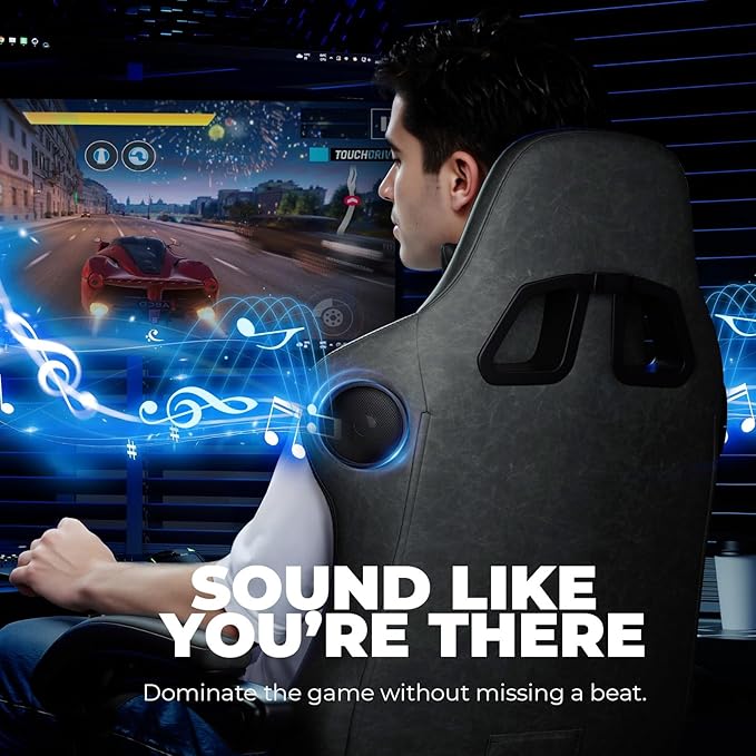 GTPLAYER ACE-PRO Music Gaming Chairs – Built-in Speakers, App Support & Bluetooth Control, Footrest & Pocket, Gamer Chair for Adults, Grey