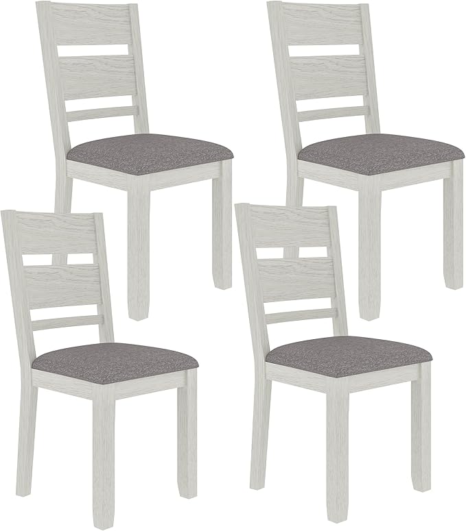 Dining Chairs Set of 4, Solid Wood Farmhouse Chairs with High Cross Back and Upholstered Seat, Easy Assembly for Indoor Home, Dinner, Kitchen, Grey