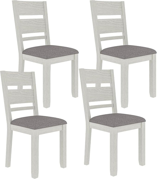 Dining Chairs Set of 4, Solid Wood Farmhouse Chairs with High Back and Upholstered Seat, Easy Assembly for Indoor Home, Dinner, Kitchen, Grey