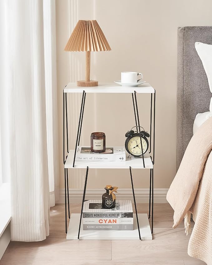 Tall Side Table, Small End Table, 29 inch High Accent Table, Bedside Table for Living Room, Bedroom and Office, Snow White & Black