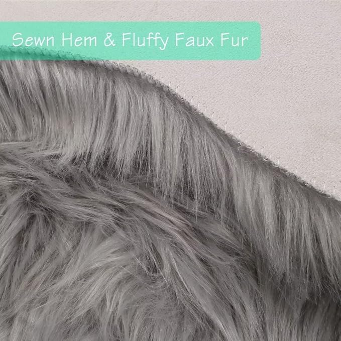 duduta Gray Faux Sheepskin Chair Seat Covers, Fluffy Shag Fur Throw Rugs Room Decor 2x3 ft