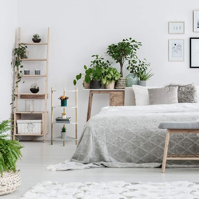 LITA Modern Wood Side Table, Triangular Accent End Table Plant Night Stand with Magazine Storage for Bedroom, Living Room, Bathroom, White, 4- Tier
