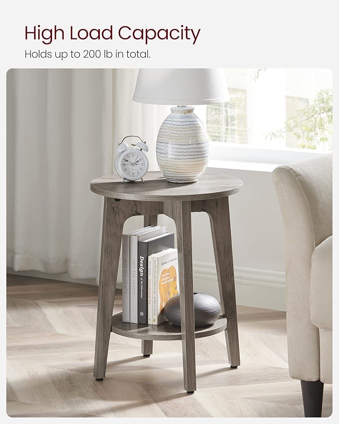 VASAGLE Side Table, Small Round End Table with Lower Shelf, Nightstand for Small Spaces, Living Room, Bedroom, Greige ULET283T02