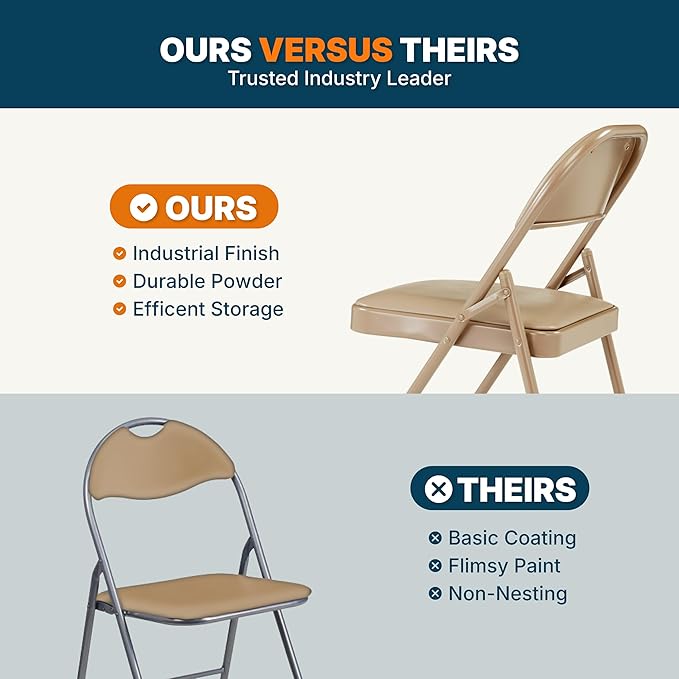 OEF Furnishings OEF950 Series Vinyl Padded Steel Folding Chairs (4-Pack, Beige)