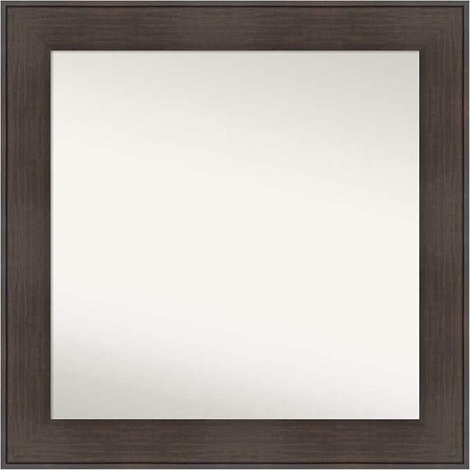 Amanti Art Brown Bathroom Mirror for Over Sink, 32x32 William Rustic Woodgrain Square Vanity Mirror, Large Casual Frame, Hangs Horizonally and Vertically, Bathroom Wall Decor, Non-Beveled Edge