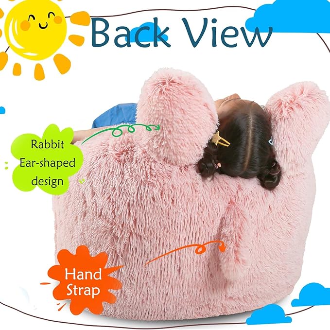 Bean Bag Chair for Kids with Plush Faux Fur Cover, 2.5FT Memory Foam Filled Bean Bag for Teens & Kids, Lazy Sofa for Living Room/Bedroom/Dorm, Rabbit-Ears Design