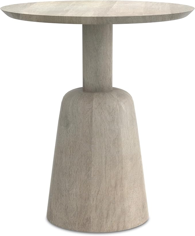 SIMPLIHOME Finchley Solid Mango Wood 18 inch Wide Round Contemporary Side Table in White Wash, Fully Assembled for The Living Room and Bedroom