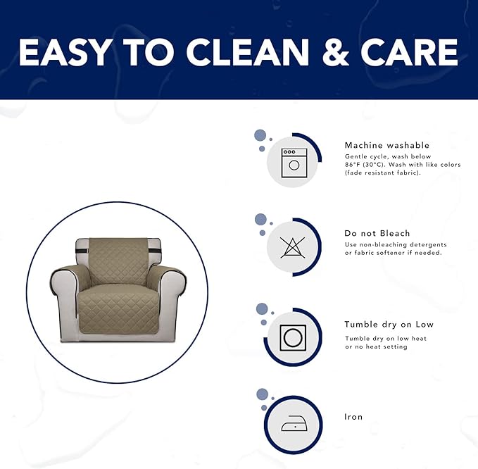 PureFit Reversible Sofa Couch Cover Water Resistant Couch Covers for 3 Cushion, Washable Furniture Cover with Non-Slip Foam and Adjustable Strap for Dogs, Pets (Oversized Sofa, Beige/Ivory)