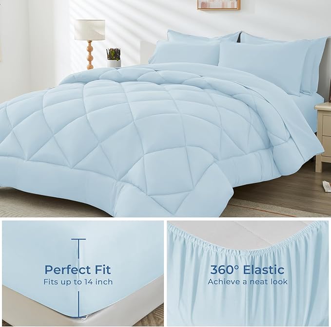 HEVUMYI Twin-XL Comforter Set - 5-Piece All Season Bed in a Bag Twin-XL, Ultra Soft Bedding Set with Comforter, Flat Sheet, Fitted Sheet, Pillowcases, Pillow Shams, Greyish Blue